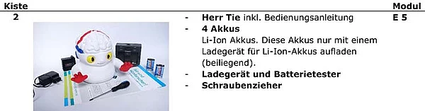 Hirnforscherbox mit Herr Tie inklusive Akkus, Ladegerät, Batterietester und Schraubenzieher